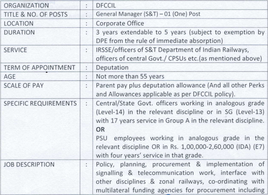 Dfccil Recruitment Check Post Vacancy Qualification Pay Scale