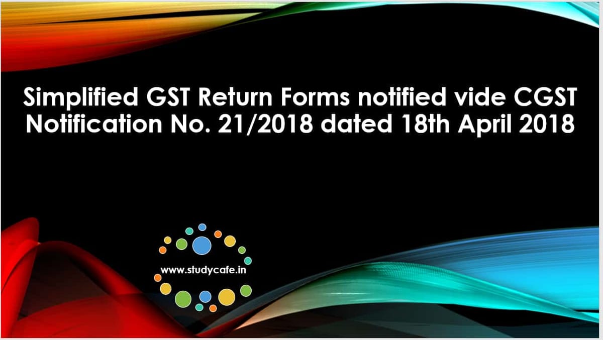 Simplified GST Return Forms notified vide CGST Notification No. 21/2018