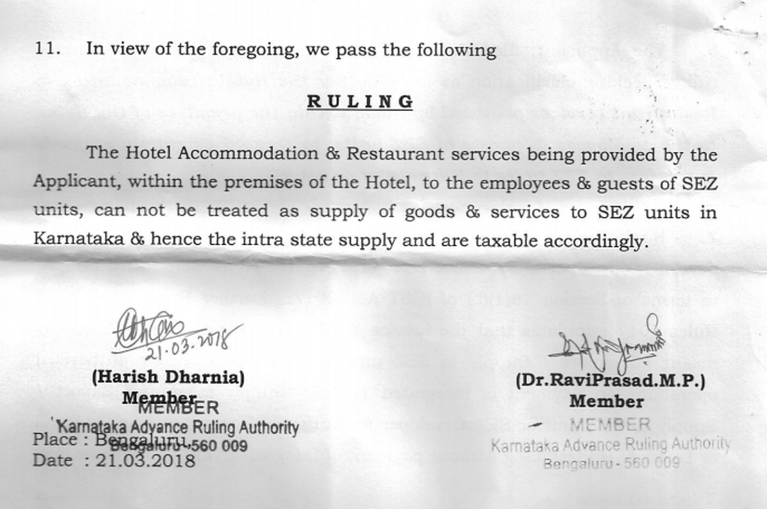 Accomodation Services provided by hotel to the employees of SEZ units cannot be treated as supply to SEZ: AAR