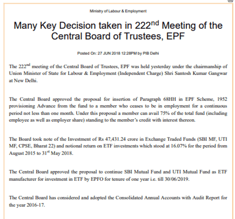 EPFO member can now withdraw 75% of PF after 1 month of Job loss