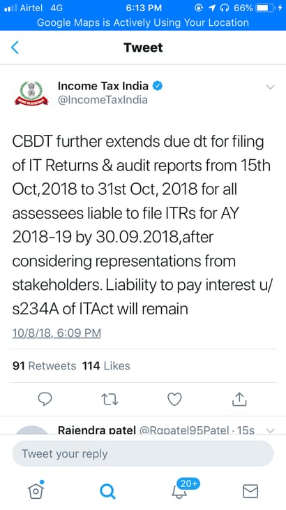 CBDT extends due date for filing ITR & audit reports to 31th Oct 2018