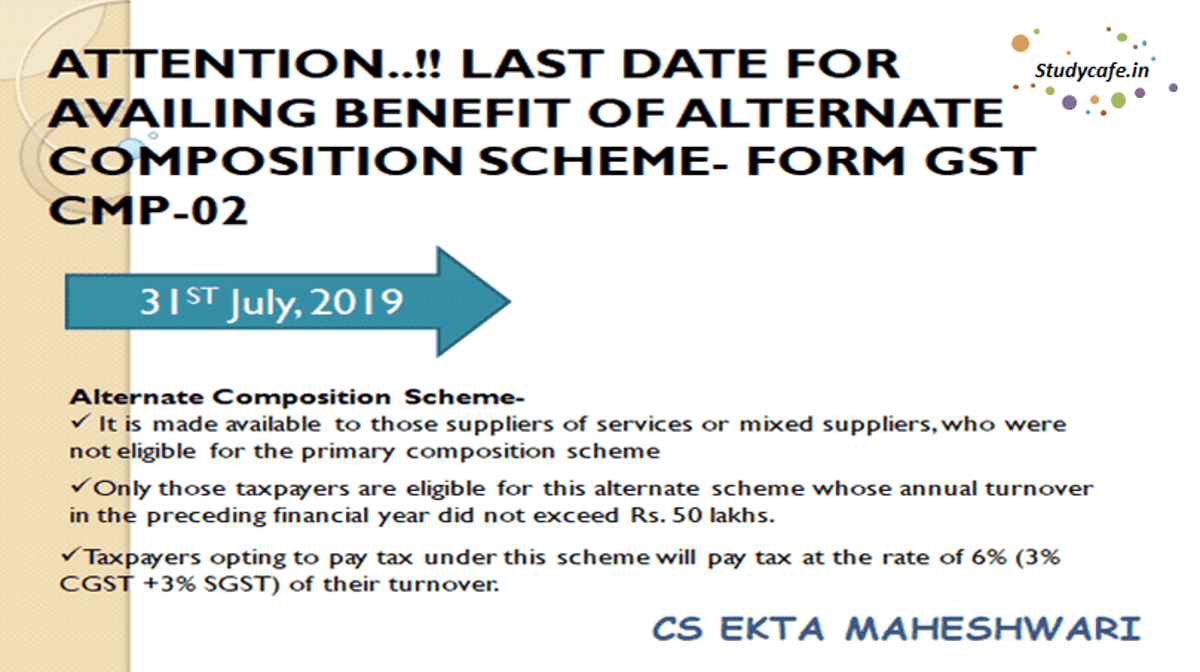 Last Date For Availing Benefit Of Alternate Composition Scheme- Form GST CMP-02