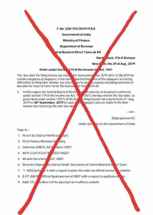 CBDT Denies Rumors Regarding Extension Of Due Date For Filing Return