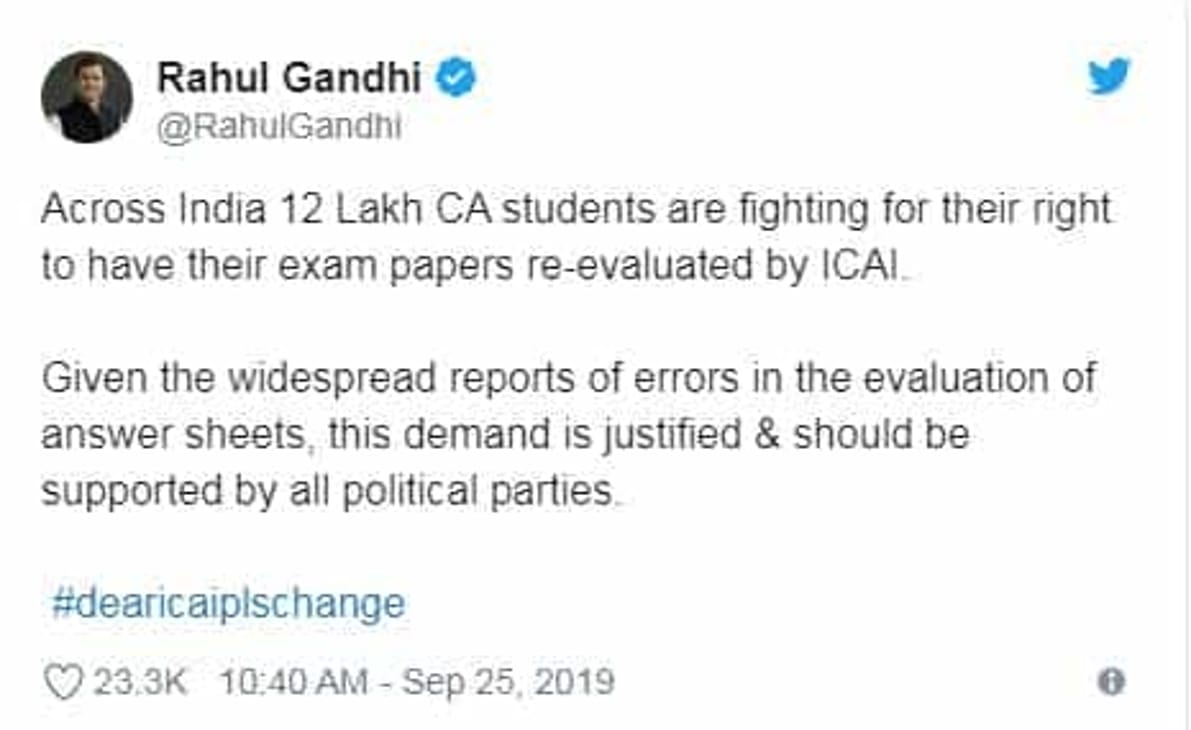 ICAI Reforms:  Rahul Gandhi backs CA students over re-evaluation of answer sheet