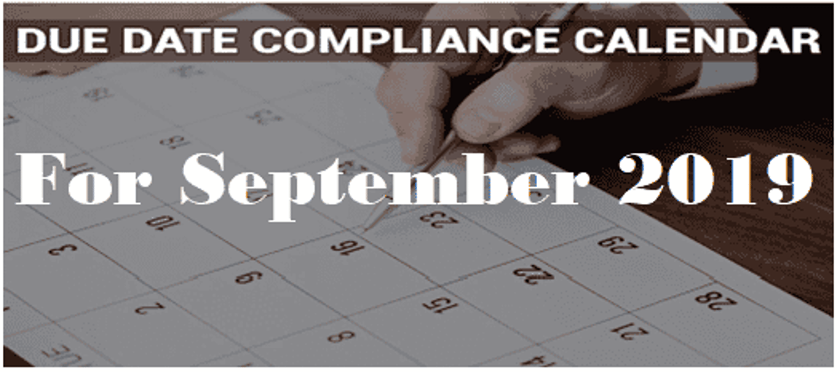 Compliance Calendar For September 2019