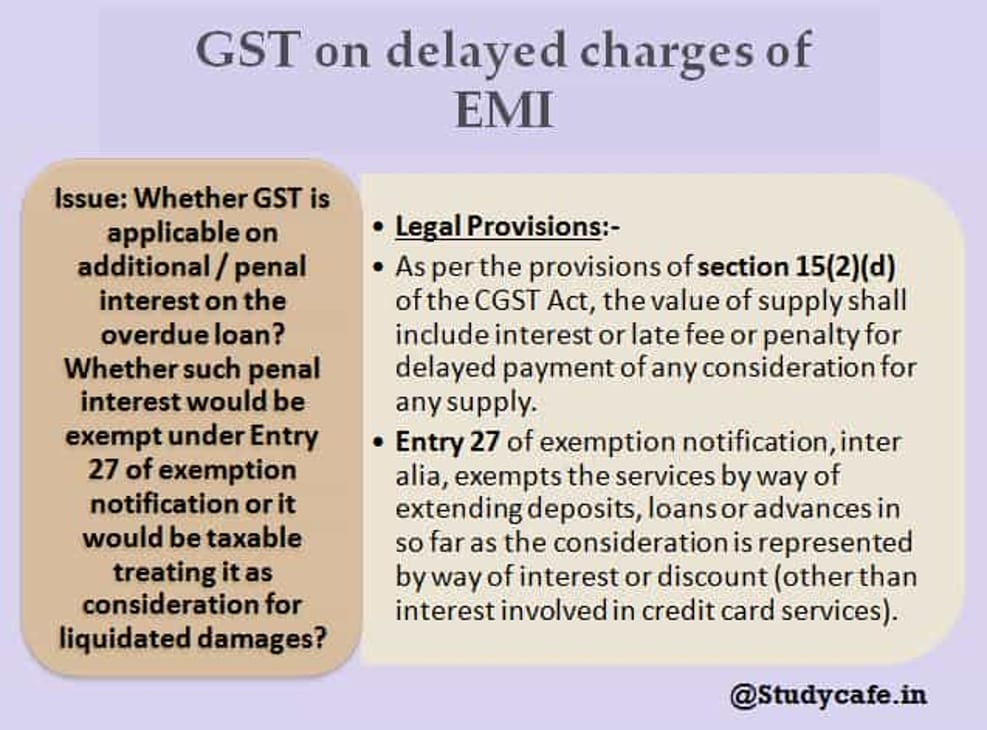 GST on delayed charges of EMI