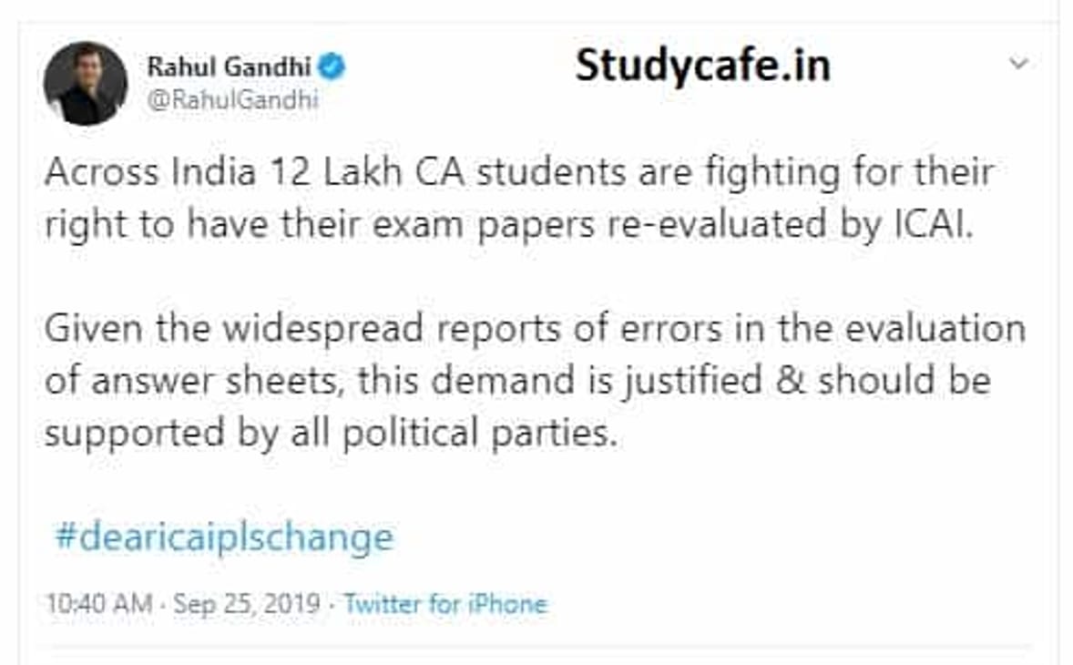 CA Exam Protest : Rahul Gandhi supports demand for ICAI Exam Revaluation