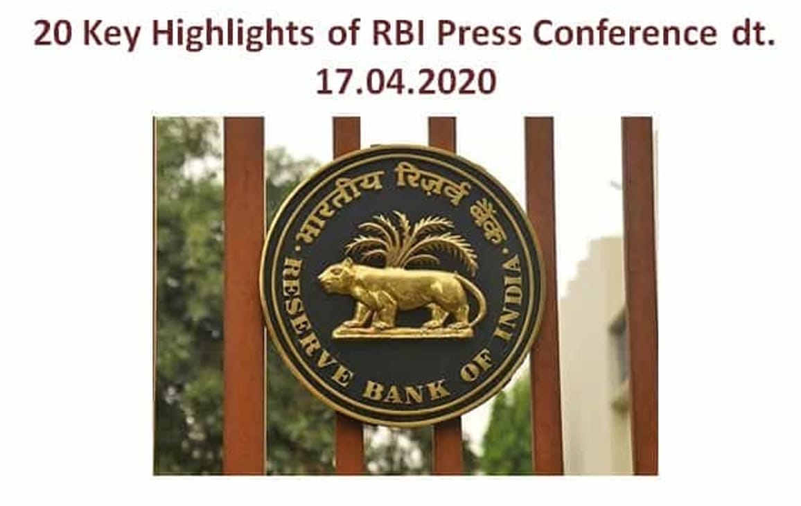 20 Key Highlights of RBI Press Conference dt. 17.04.2020