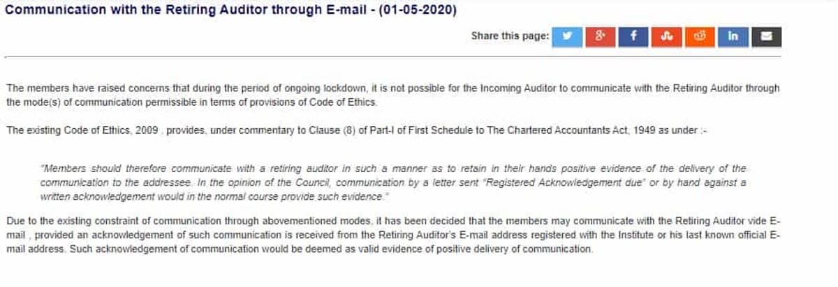 Retiring Auditor can communicate via email amid lockdown