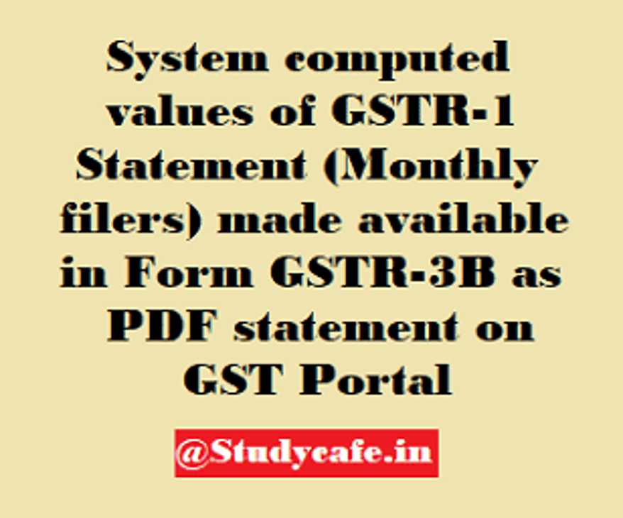 System computed values of GSTR1 made available in Form GSTR-3B on GST Portal