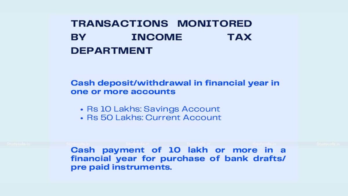 Transactions monitored by Income tax department