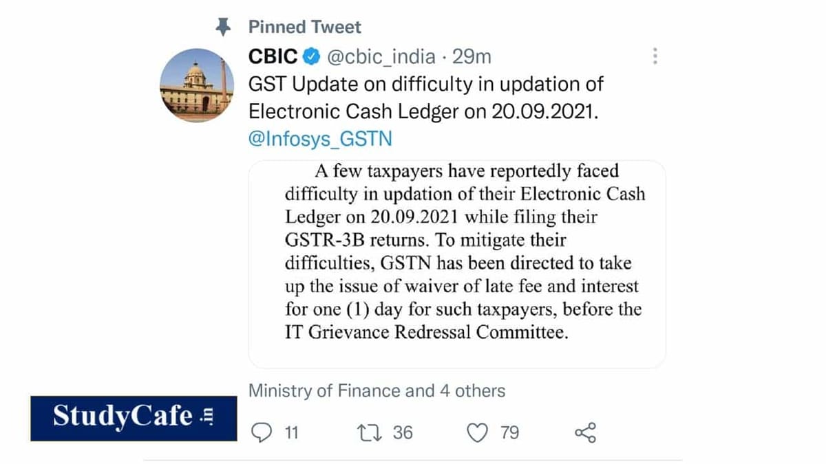 GSTR-3B Late Fees Waived for one day due to Technical Glitches on 20.09.2021