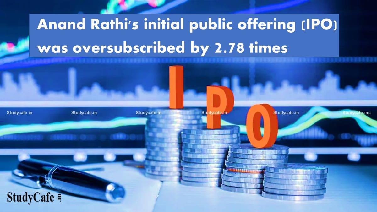Anand Rathi’s initial public offering (IPO) was oversubscribed by 2.78 times