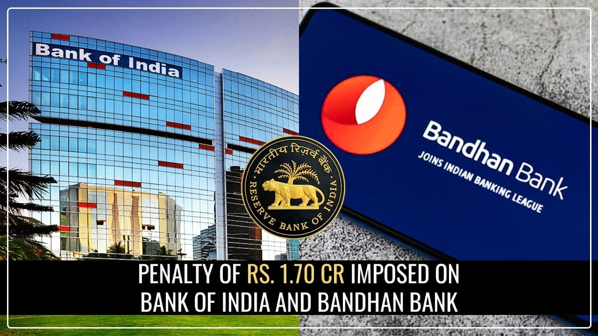 Penalty of Rs.1.70 Cr imposed by RBI on Bank of India and Bandhan Bank