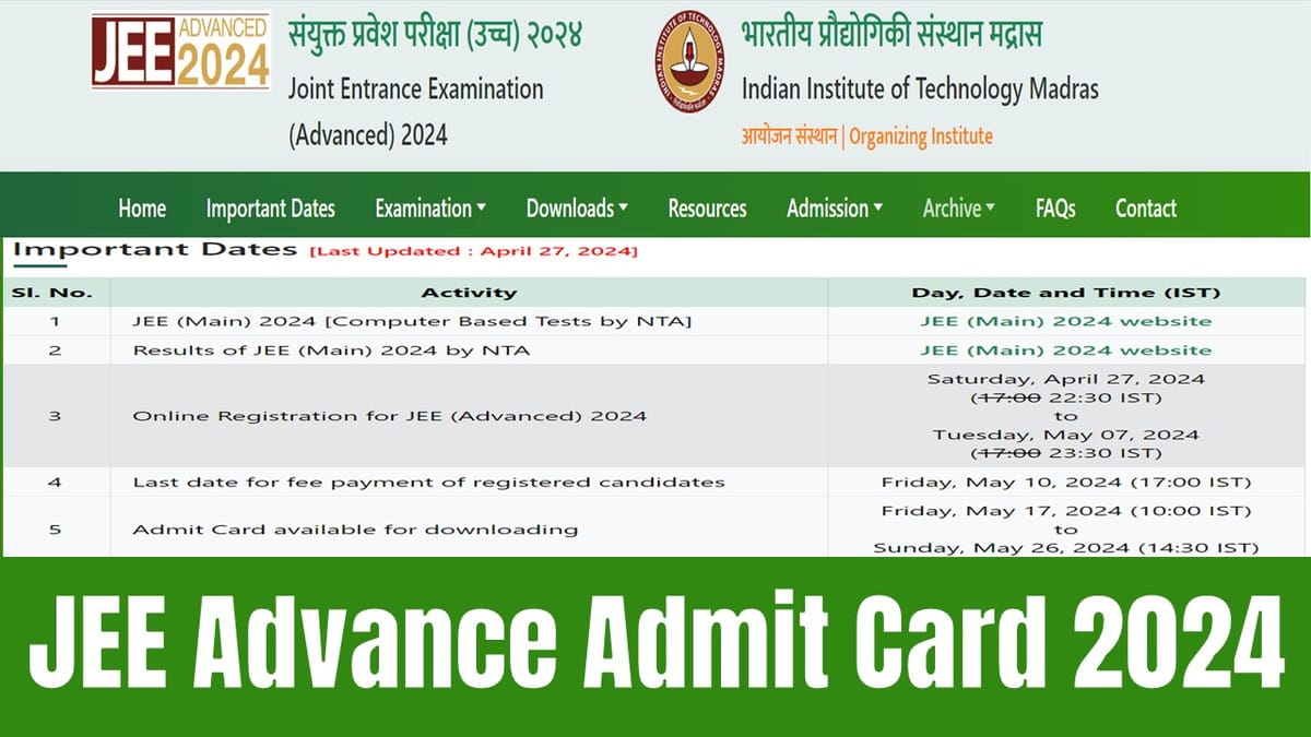 JEE Advance Admit Card 2024: JEE Advance Admit Card Out Today at jeeadv.ac.in; Get Download procedure Here