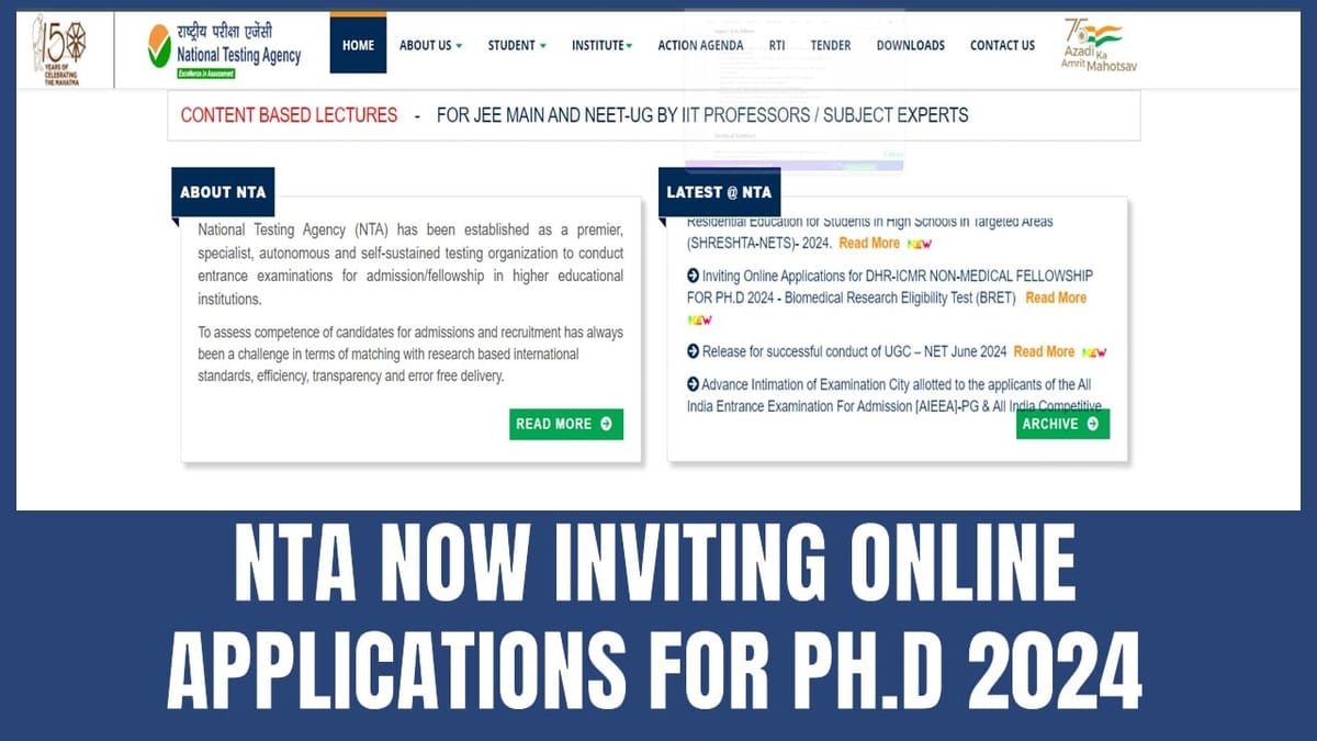 NTA Inviting Online Applications for PhD 2024: NTA to Conduct Biomedical Research Eligibility Test (BRET) 2024