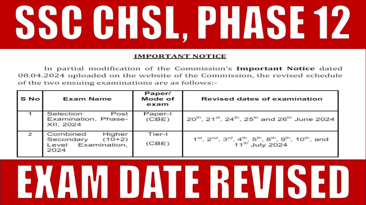 SSC CHSL Phase 12 Exam Date 2024:  SSC CHSL Phase 12 Revised Date Out; Admit Card Expected Soon