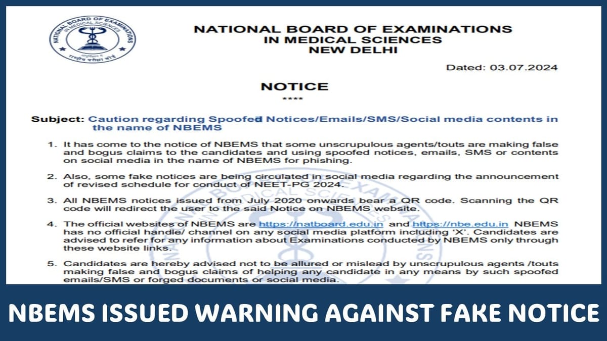 NBEMS issues a warning regarding fake NEET-PG Notifications that are making the rounds on social media