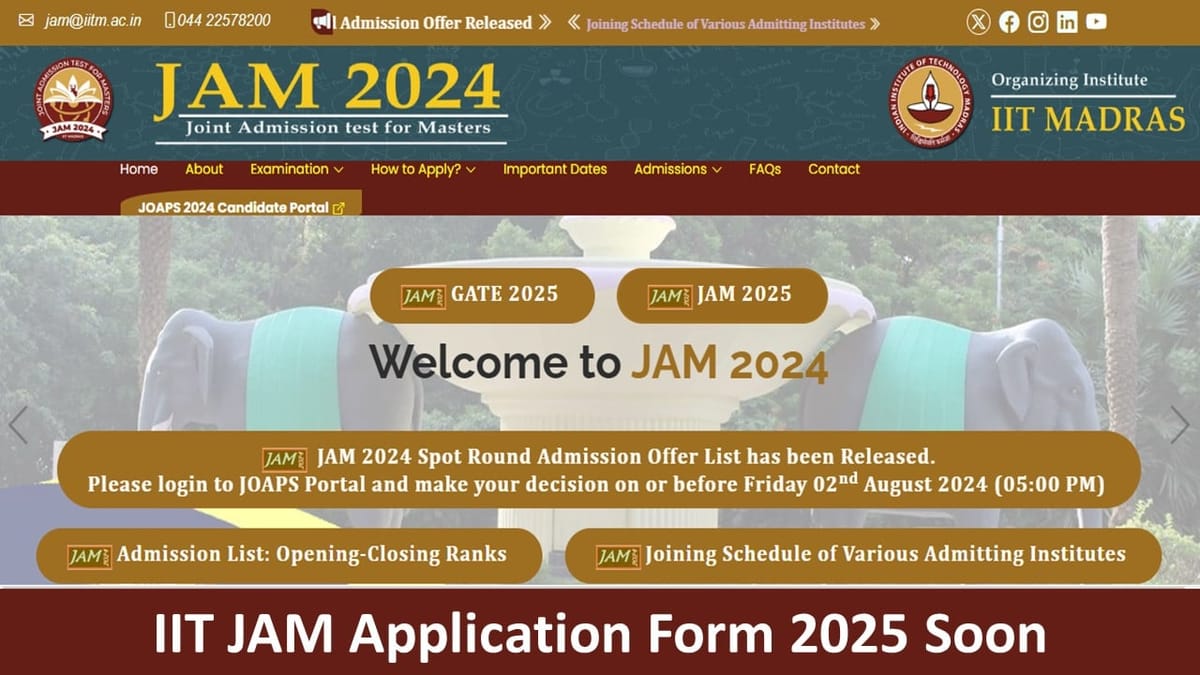 IIT JAM Application Form 2025: IIT JAM Application Form Soon at jam.iitm.ac.in, Check Exam Dates, Fee Structure
