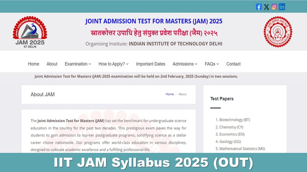 IIT JAM Syllabus 2025: Download Subject-Wise Syllabus PDF for IIT JAM 2025