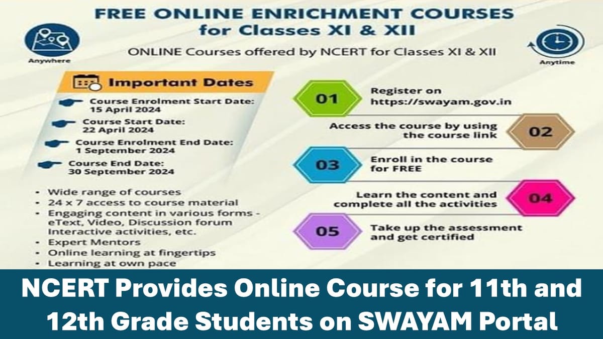 NCERT Offers an Online Course for 11th and 12th Grade Students on the SWAYAM Portal