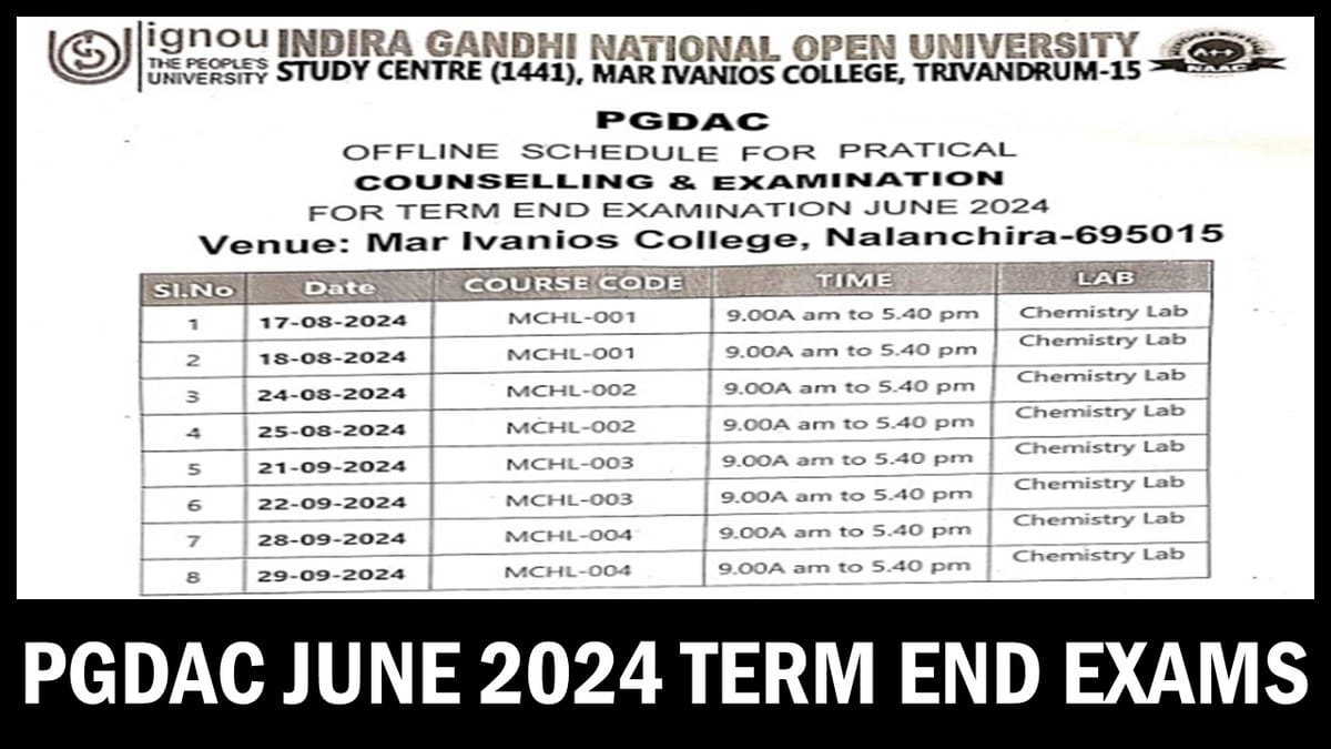 PGDAC June 2024: IGNOU Announces Face-to-Face Practical Counselling and Term-End Exams for PGDAC