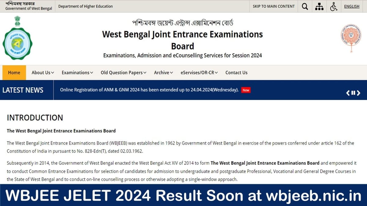 WBJEE JELET 2024 Result: JELET Result To be Declared Soon at wbjeeb.nic.in, Answer Key (OUT)