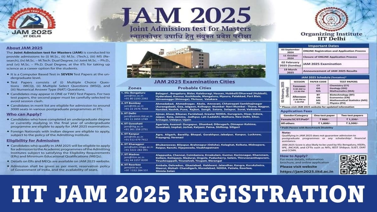 IIT JAM Registration 2025: JAM-2025 Application Portal for Registration is Open TODAY at jam2025.iitd.ac.in