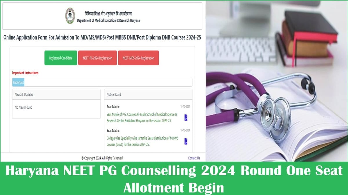 Haryana NEET PG Counselling 2024: Registrations Link Activated at hry.online-counselling.co.in, Apply Now