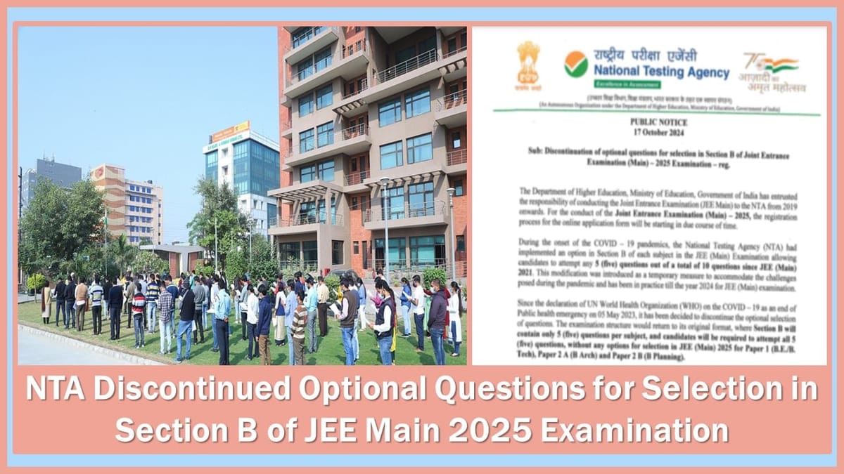 JEE Main 2025: NTA Discontinued Optional Questions for Selection in Section B of JEE Main 2025 Examination