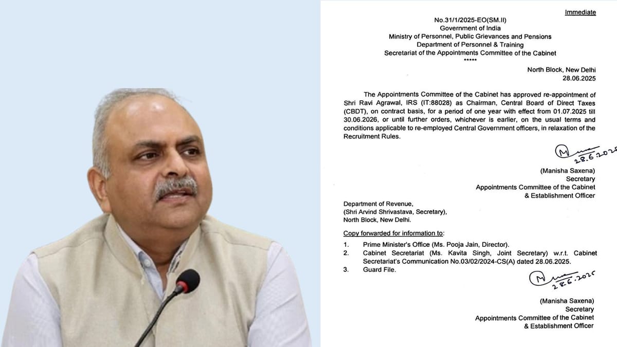 CBDT Chairman Ravi Agarwal gets one year extension