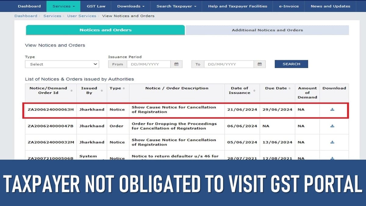 Taxpayer Not Obligated to Visit GST Portal to Receive Show Cause Notices