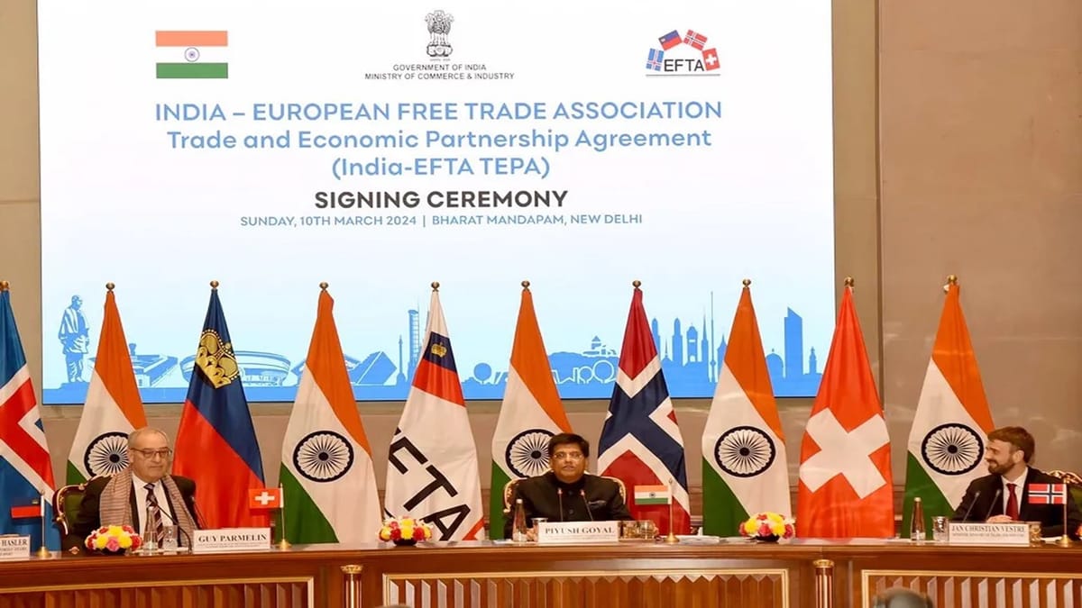Free Trade Agreement Between India and EFTA to Be Applicable from October 1
