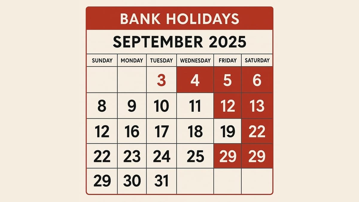 Bank Holidays September 2025: State-Wise Holiday List and Festival Closures