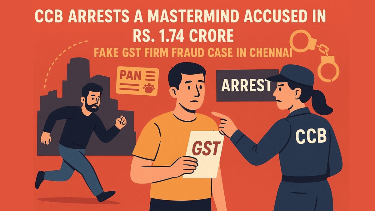 CCB Arrests a Mastermind Accused in Rs. 1.74 Crore Fake GST Firm Fraud Case in Chennai
