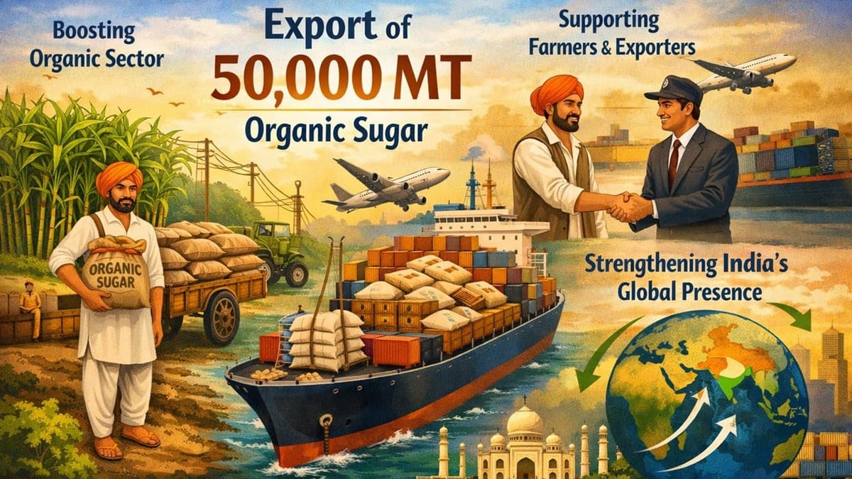 Govt. Permits Export of 50,000 MT Organic Sugar Annually; Eases Restrictions on Organic Sugar Exports