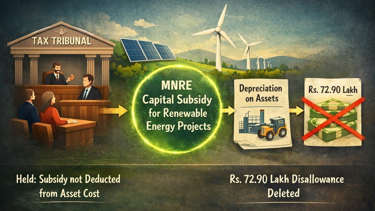 ITAT: Renewable Energy Capital Subsidy Not to Reduce Asset Cost for Depreciation in AY 2014-15