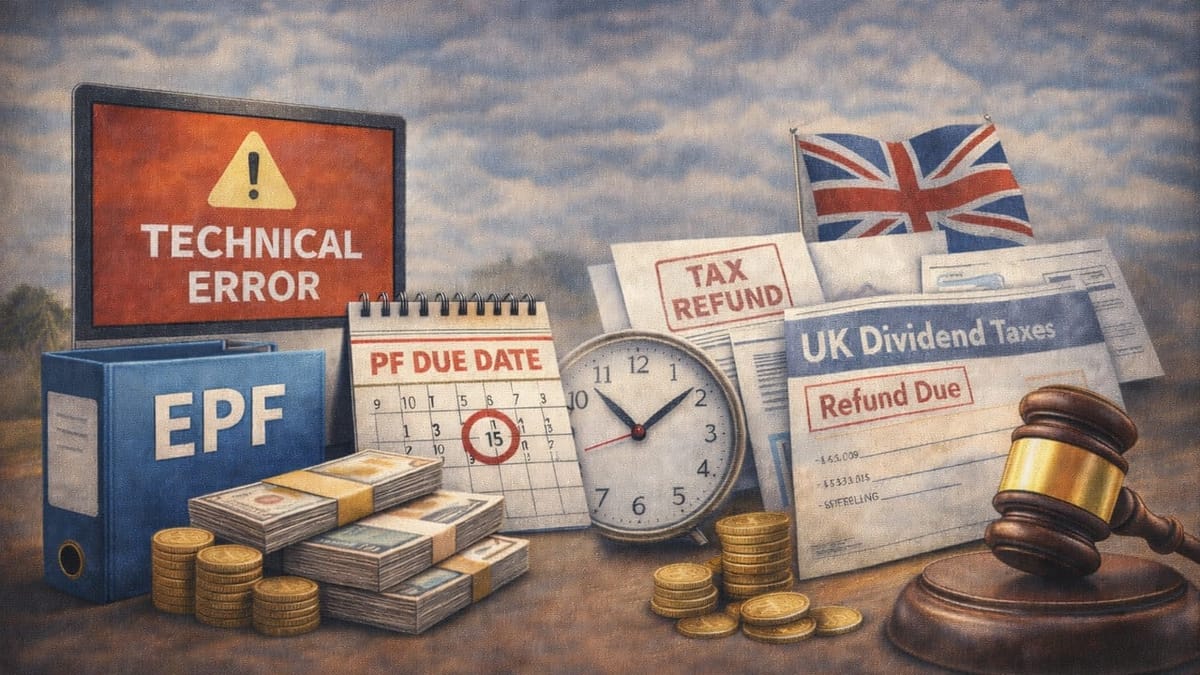 One-Day PF Delay Due to Tech Glitch Allowed; Excess DDT on UK Dividends Refundable