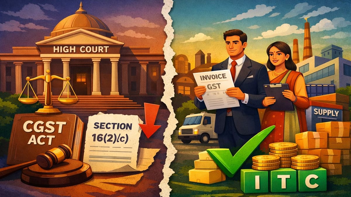 High Court Reads Down Section 16(2)(c) CGST Act; Bona Fide Purchasers Cannot Be Denied ITC