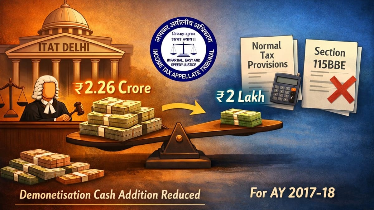 ITAT Reduces Demonetisation Cash Addition from Rs. 2.26 Crore to Rs. 2 Lakh; Section 115BBE Ruled Out