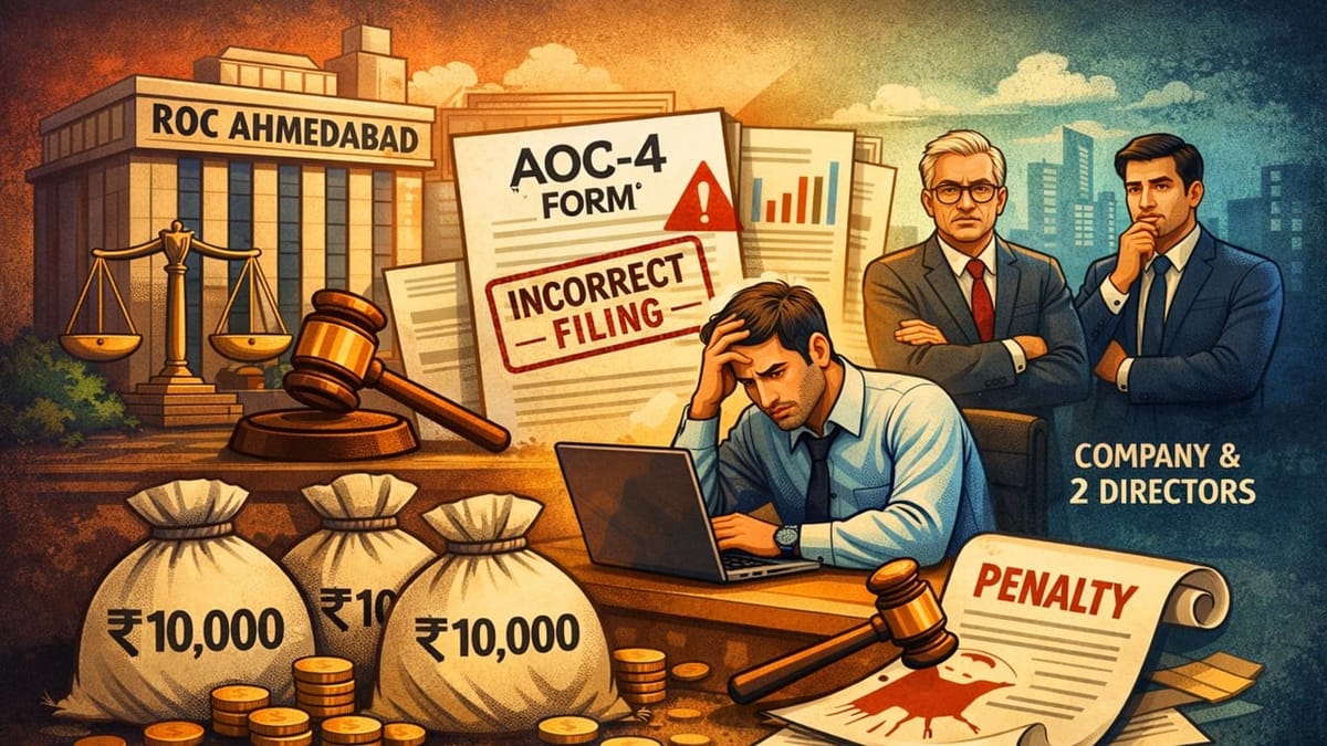 ROC Ahmedabad Slaps Penalty of Rs. 30,000 on Company and Its Two Directors for AOC-4 Filing Lapse