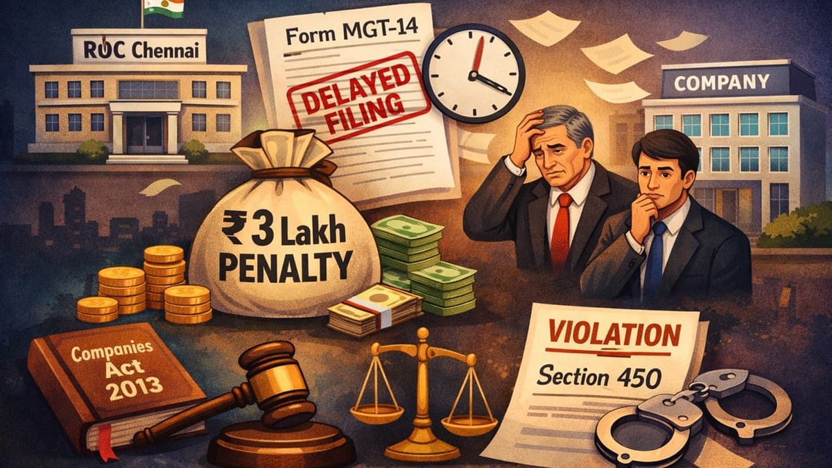 ROC Imposes Rs. 3 Lakh Penalty on Company and Directors for Delayed MGT-14 Filing
