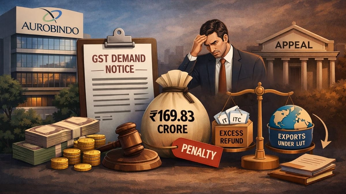 Aurobindo Pharma Faces Rs.169.83 Crore GST Demand Over Alleged Excess ITC Refund; Plans to Challenge