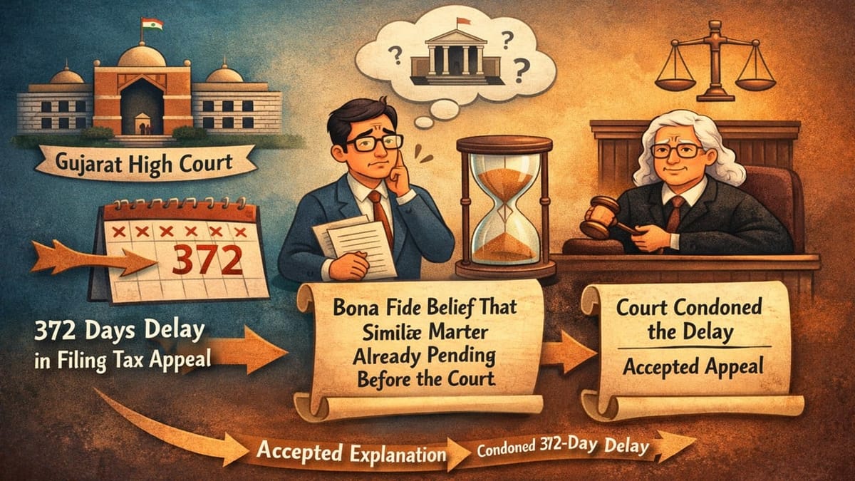Gujarat High Court Condones 372-Day Delay in Tax Appeal, Accepts Bona Fide Belief of Pending Case