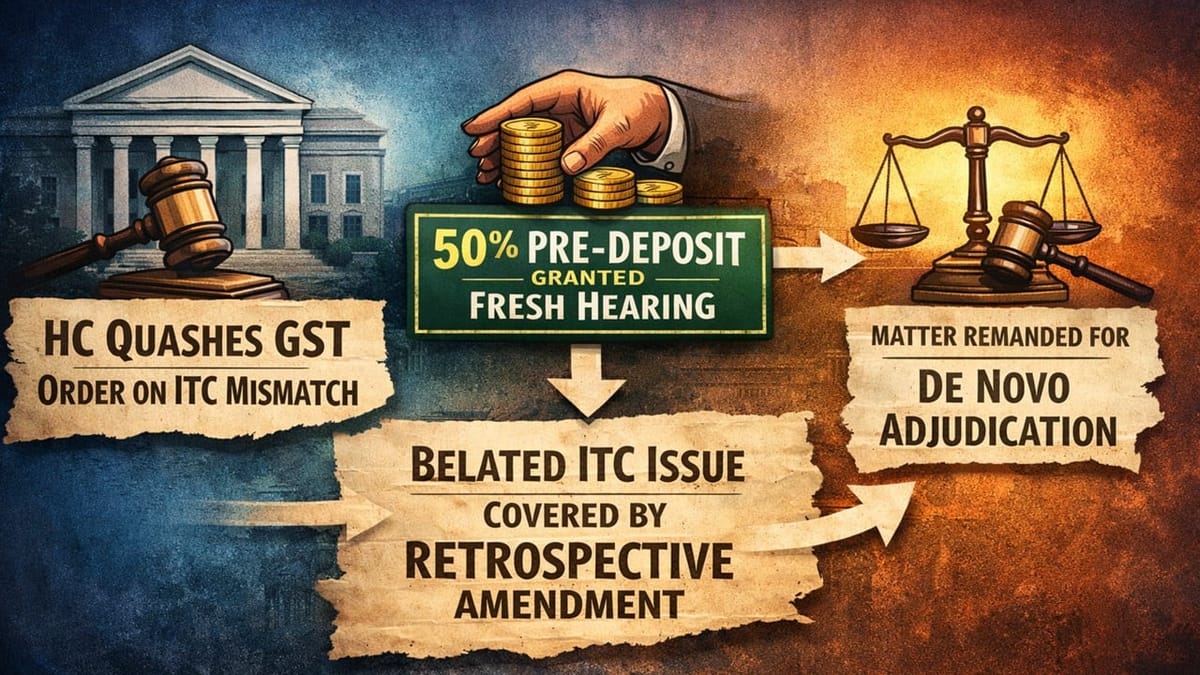 HC Quashes GST Order on ITC Mismatch; Grants Fresh Hearing on 50% Pre-Deposit