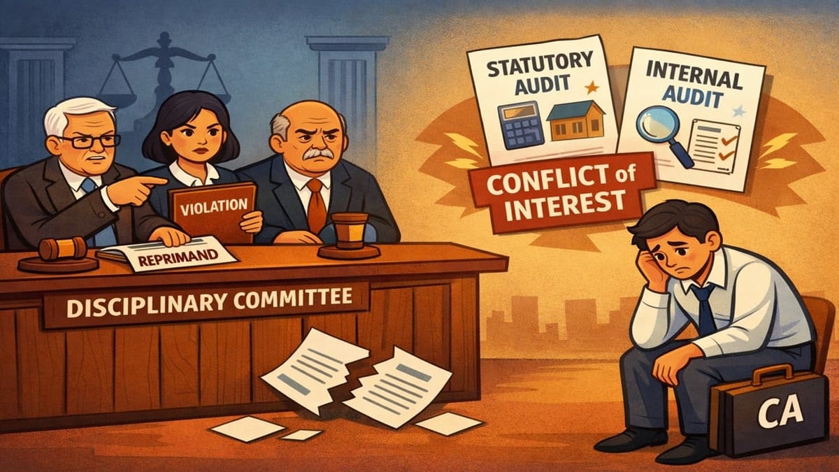 ICAI Disciplinary Committee Reprimands CA for Acting as Statutory and Internal Auditor Simultaneously