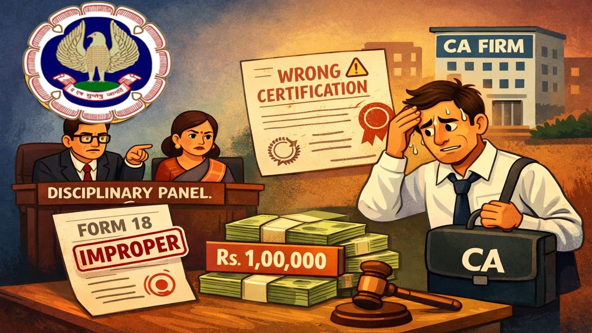 ICAI Reprimands CA, Imposes Rs. 1 Lakh Fine for Improper Form 18 Certification