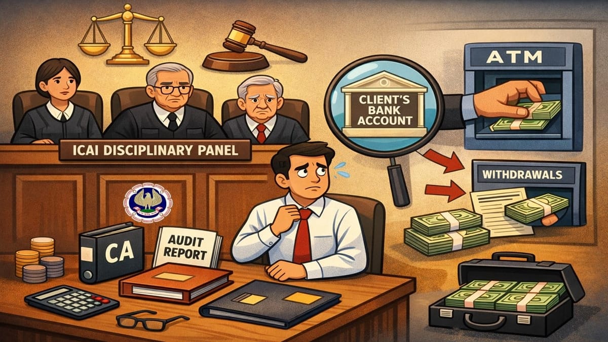 ICAI Reprimands CA for Cash Withdrawals from Client’s Bank Account During Audit Tenure