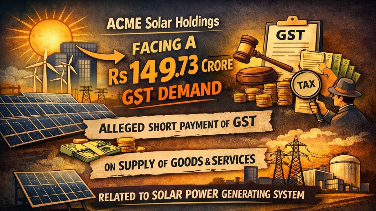 ACME Solar Holdings Hit with Rs 149.73 Crore Demand Over Alleged Short Payment of GST