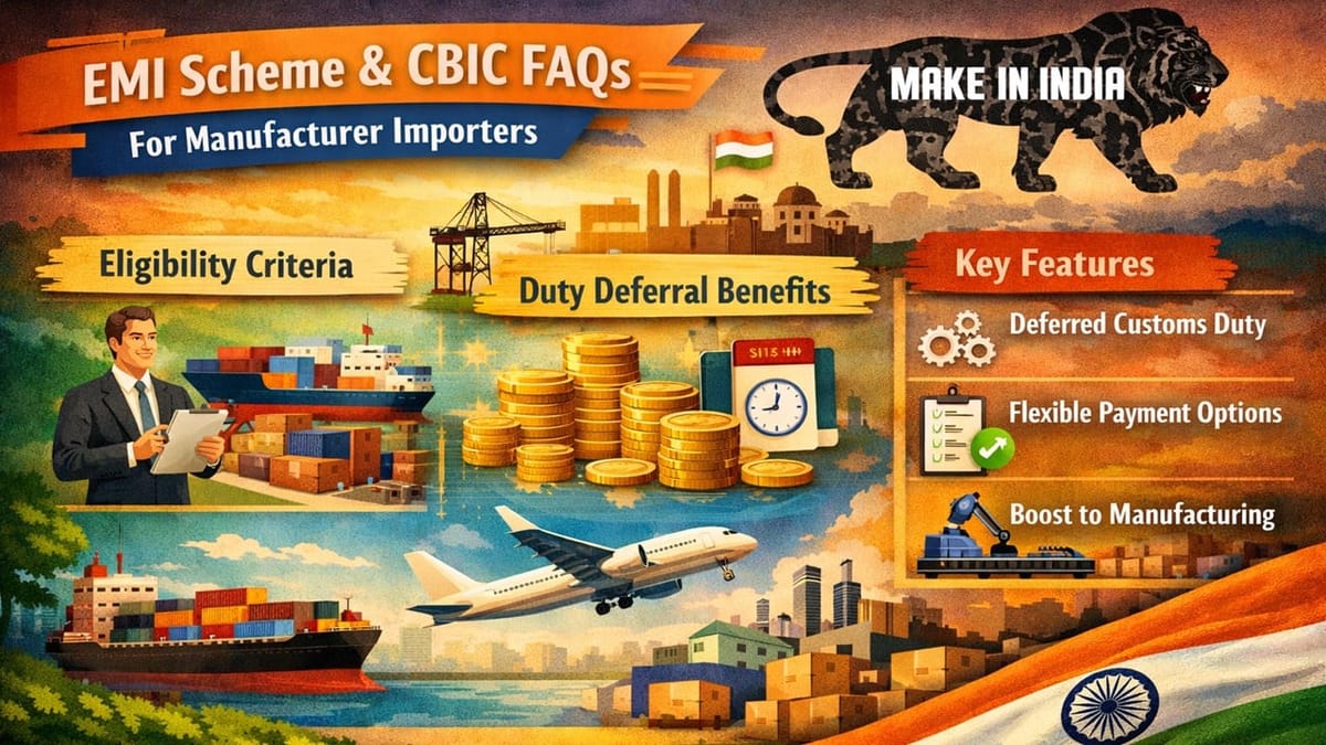 CBIC Releases FAQs on Eligible Manufacturer Importers (EMI) Scheme for Trade and Industry
